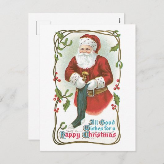 Oude Kerstmis, Kerstman Feestdagenkaart (Voorkant / Achterkant)