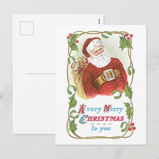 Oude Kerstmis, Kerstman Feestdagenkaart (Voorkant / Achterkant)