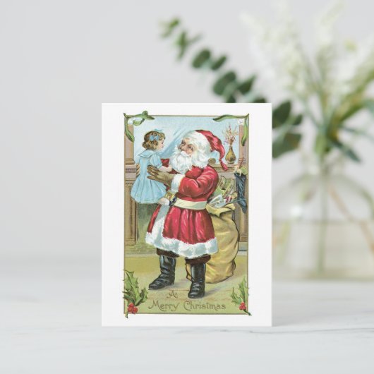 Oude Kerstmis, Kerstman Feestdagenkaart (Staand voorkant)