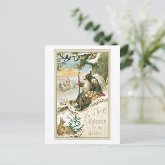 Oude Kerstmis, Kerstman Feestdagenkaart (Staand voorkant)