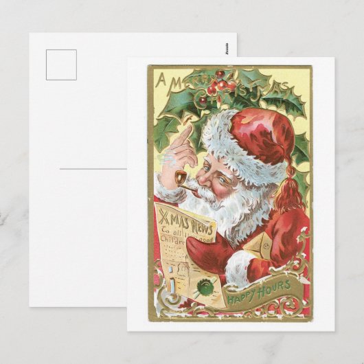 Oude Kerstmis, Kerstman Feestdagenkaart (Voorkant / Achterkant)