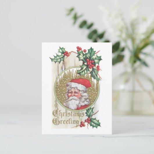 Oude Kerstmis, Kerstman Feestdagenkaart (Staand voorkant)