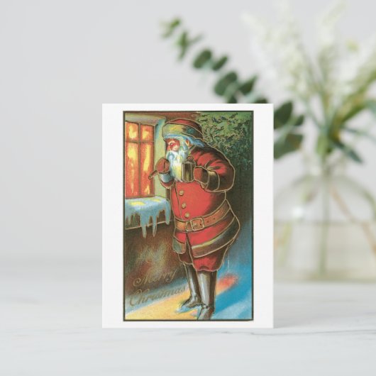 Oude Kerstmis, Kerstman Feestdagenkaart (Staand voorkant)
