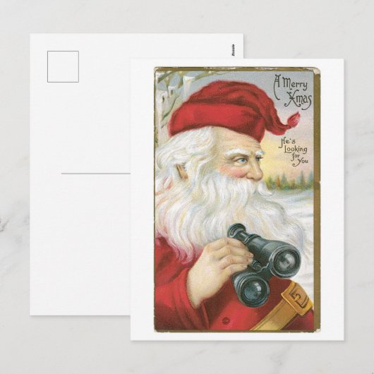 Oude Kerstmis, Kerstman Feestdagenkaart (Voorkant / Achterkant)