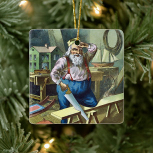 Oude Kerstmis, Kerstman maakt speelgoed aan het ma Keramisch Ornament