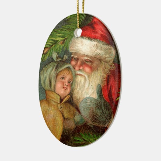 Oude Kerstmis, kerstman met kind Keramisch Ornament (Links)