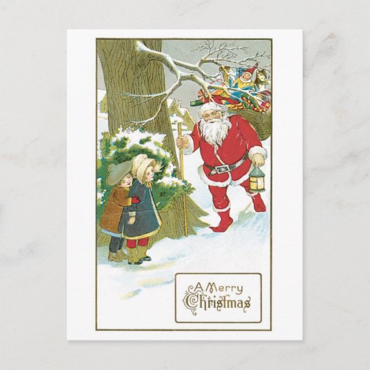 Oude Kerstmis, kerstman met kinderen Feestdagenkaart (Voorkant)