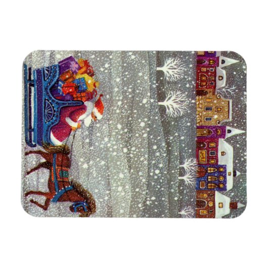 Oude Kerstmis, Kerstman Paard Open Slede Magneet (Horizontaal)