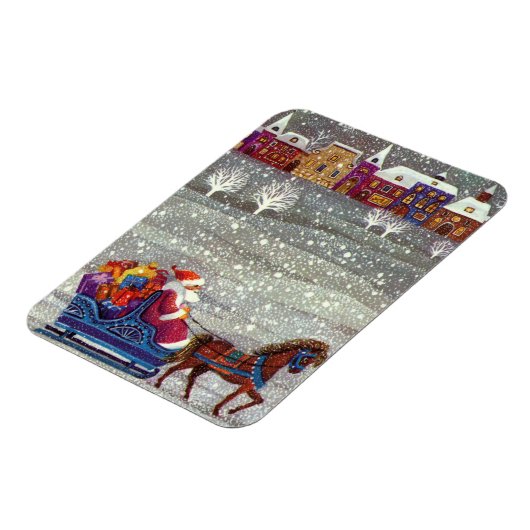 Oude Kerstmis, Kerstman Paard Open Slede Magneet (Linkerzijde)