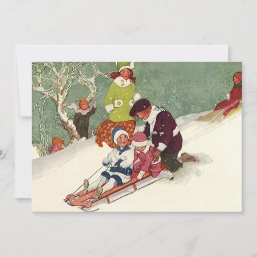 Oude Kerstmis, Kinderen sleeën uitnodiging (Voorkant)