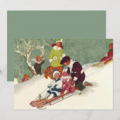Oude Kerstmis, Kinderen sleeën uitnodiging (Voorkant / Achterkant)