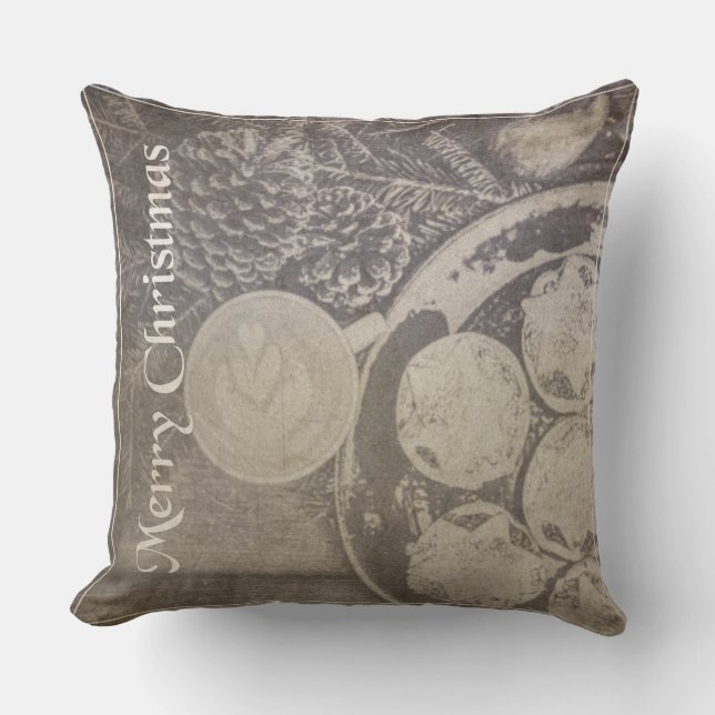 Oude Kerstmis Koffie & Koekjes Kussen (Voorkant)
