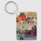 Oude Kerstmis, liefde en romantiek slee Sleutelhanger (Voorkant)