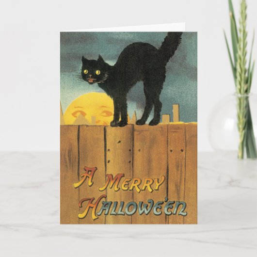 Oude Kerstmis Merry Halloween Kat van Ellen Clapsa Kaart (Voorkant)
