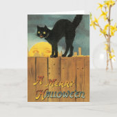 Oude Kerstmis Merry Halloween Kat van Ellen Clapsa Kaart (Gele Bloem)