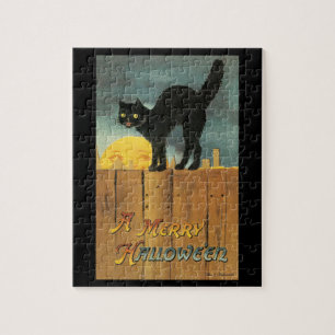 Oude Kerstmis Merry Halloween Kat van Ellen Clapsa Legpuzzel