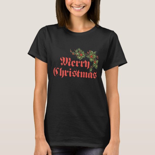 Oude Kerstmis met Hulst en Rode Bessen T-shirt (Voorkant)