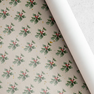 Oude Kerstmis met Hulstbes Cadeaupapier