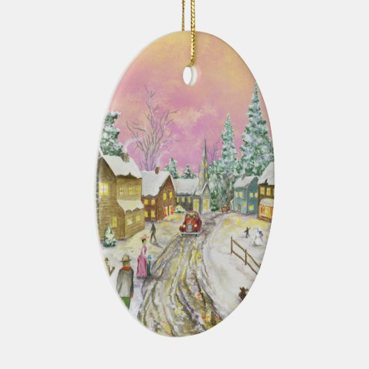 Oude kerstmis met Snowland Keramisch Ornament (Rechts)