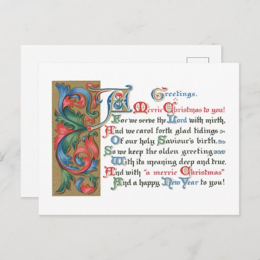 Oude kerstmis, oud type feestdagenkaart (Voorkant / Achterkant)