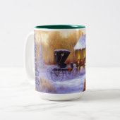 Oude Kerstmis Paard Kar Kinderen Slede Tweekleurige Koffiemok (Voorkant links)