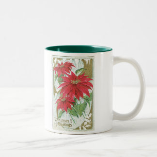Oude kerstmis Poinsettia Tweekleurige Koffiemok
