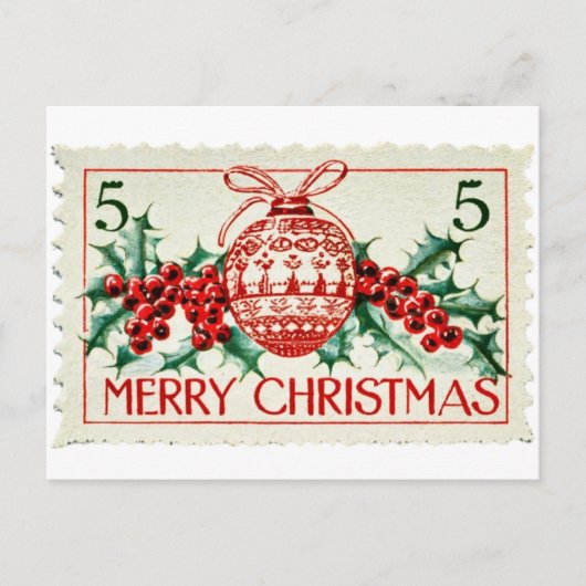 Oude Kerstmis Postzegel Feestdagenkaart (Voorkant)