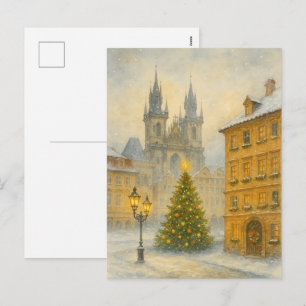Oude Kerstmis Praag Ansichtkaart • Retro Oude Stad Feestdagenkaart