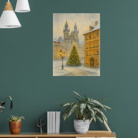 Oude Kerstmis Praag Poster • Retro Oude Stad (Woonkamer 1)