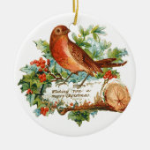 Oude kerstmis, Robin Keramisch Ornament (Voorkant)