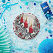 Oude Kerstmis Rode Kaarsen Dennennaalden Bessen Papieren Bordje (Feest)