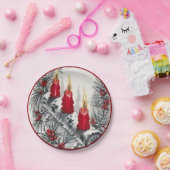 Oude Kerstmis Rode Kaarsen Dennennaalden Bessen Papieren Bordje (Feest)