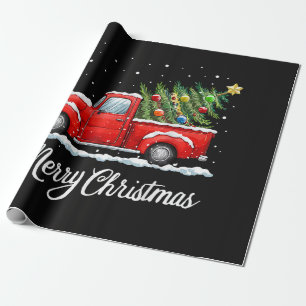 Oude Kerstmis Rode Truck met Boom Cadeaupapier