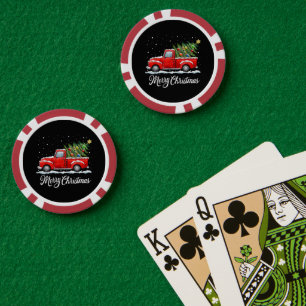 Oude Kerstmis Rode Truck met Boom Poker Chips