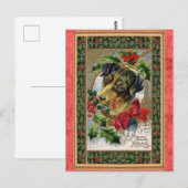 Oude Kerstmis Schattige Hond Briefkaart (Voorkant / Achterkant)