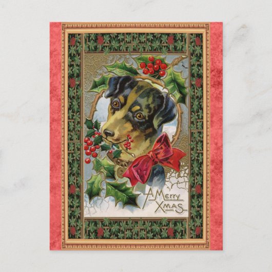 Oude Kerstmis Schattige Hond Briefkaart (Voorkant)