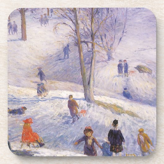 Oude Kerstmis, sleeën, Central Park Glackens Bier Onderzetter (Voorkant)
