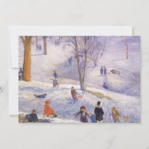 Oude Kerstmis, sleeën, Central Park Glackens Feestdagenkaart