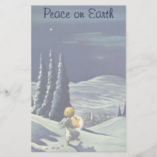 Oude Kerstmis, Sneeuwengel Wandelend met een Ster Briefpapier
