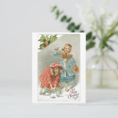 Oude kerstmis, Snowball-gevecht Feestdagenkaart (Staand voorkant)