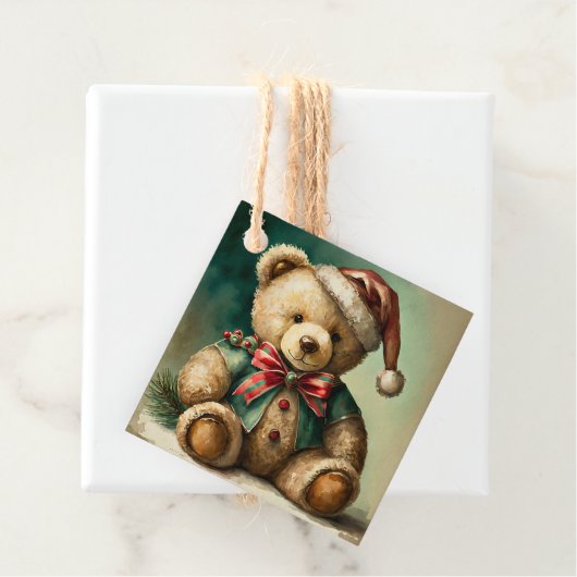Oude Kerstmis Teddybeer Bedankjes Labels (In situ)