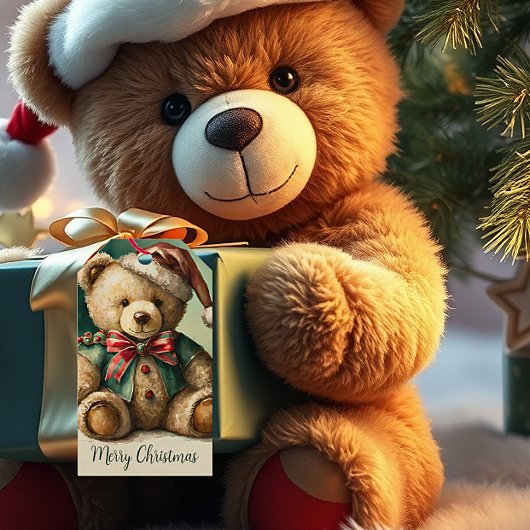 Oude Kerstmis Teddybeer Cadeaulabel