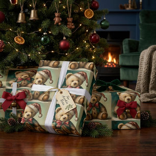 Oude Kerstmis Teddybeer Cadeaupapier