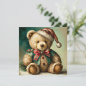 Oude Kerstmis Teddybeer Feestdagenkaart (Staand voorkant)