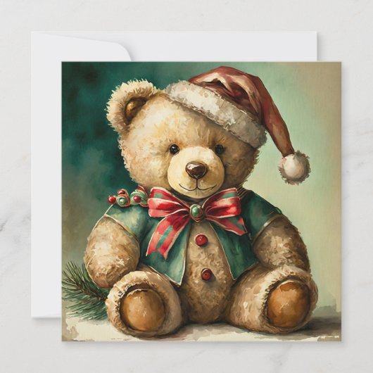 Oude Kerstmis Teddybeer Feestdagenkaart (Voorkant)