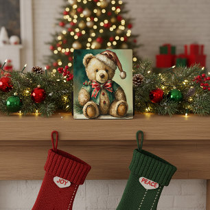 Oude Kerstmis Teddybeer Fotoplaat