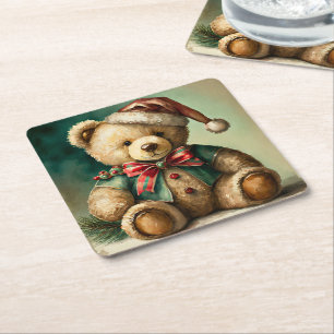 Oude Kerstmis Teddybeer Kartonnen Onderzetters