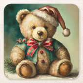 Oude Kerstmis Teddybeer Kartonnen Onderzetters (Voorkant)