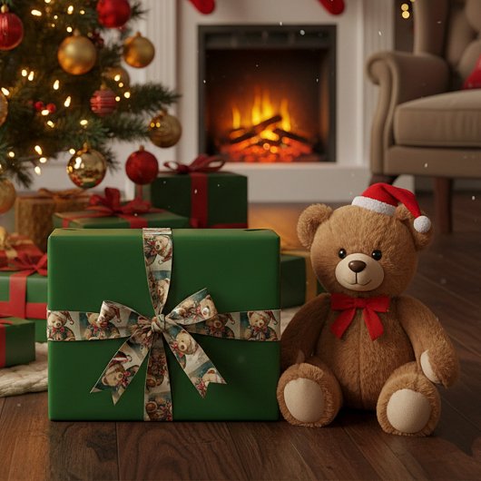 Oude Kerstmis Teddybeer Satijnen Lint