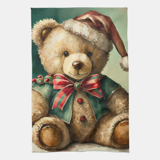 Oude Kerstmis Teddybeer Theedoek (Verticaal)